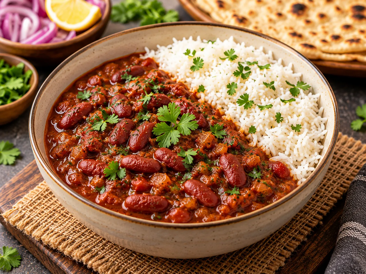 Rajma masala, kidney bean curry served with rice